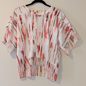 DKNY Vibrant Abstract Brushstroke High-Low Blouse